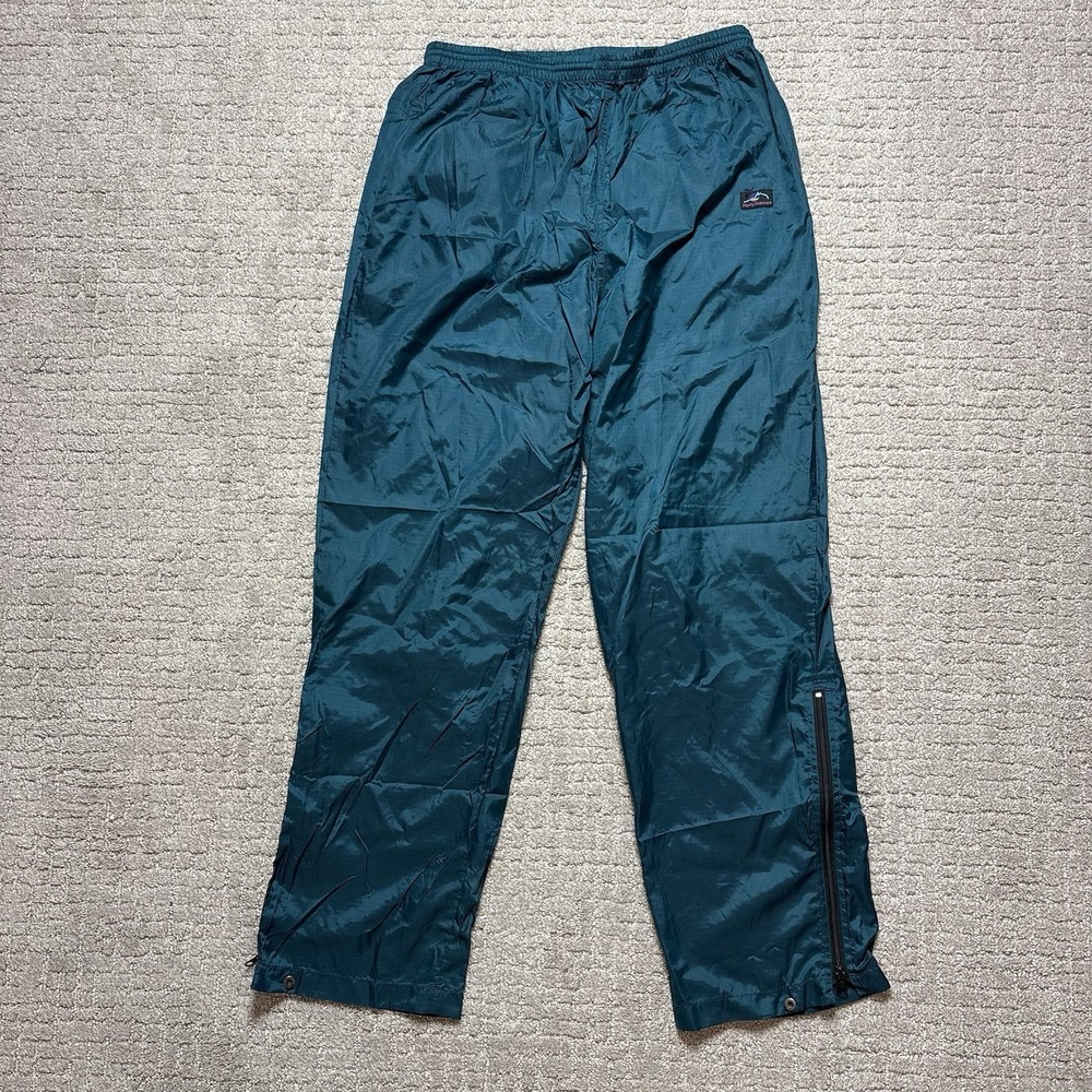 VTG 90s Helly Hansen Packable Nylon Green Side Zip Outdoor Wind Pants Size L EUC